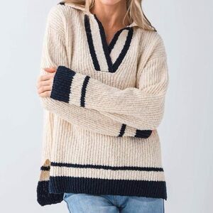 🆕 Z Supply Stitch Fix Hammond Polo Sweater Collared V-Neck Preppy Women Medium